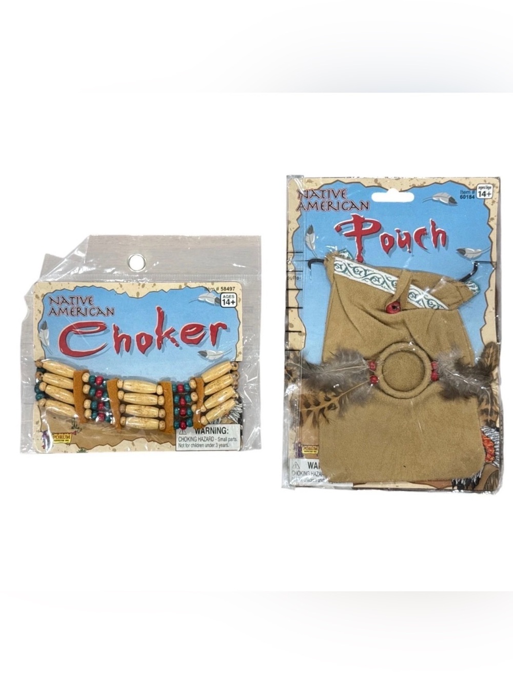 Native American Choker & Pouch Set - Tan, Red, Turquoise Beads